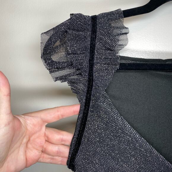 Mirror Sparkly Babydoll Coquette Empire Waist Mini Dress Velour Bow Flouncy Y2K - Picture 4 of 13